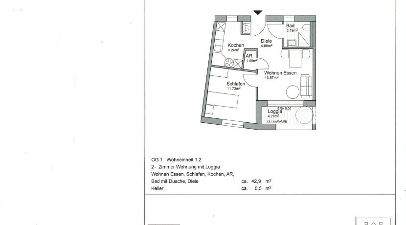 1.Obergeschoss 42,90 m²