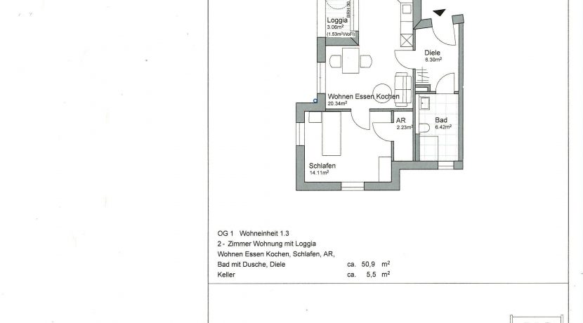 Grundriss 1.OG 50,90 m²